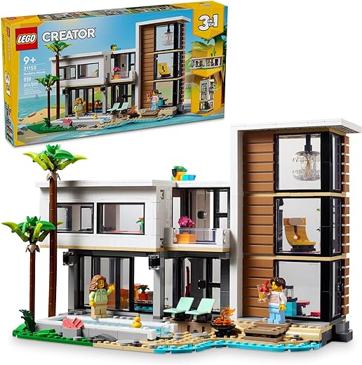 LEGO Creator 3 in 1 Modern House Toy to 3-Story City Building to Forest Cabin, Model House Playset for Kids, Art Building Sets, Gift Idea for Boys and Girls Aged 9 and Up, 31153