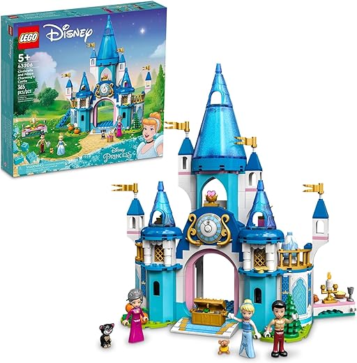 LEGO Disney Princess Cinderella and Prince Charming's Castle 43206 Doll House, Buildable Toy with 3 Mini Dolls, plus Gus Gus and Lucifer Figures
