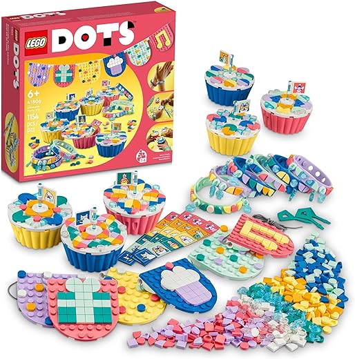 LEGO DOTS Ultimate Party Kit 41806 Arts & Crafts Kit Perfect for Kids Birthday Party Age 6-10, Party Bag Fillers, Birthday Party Games and Crafts with Toy Cupcakes, Friendship Bracelets, Bunting
