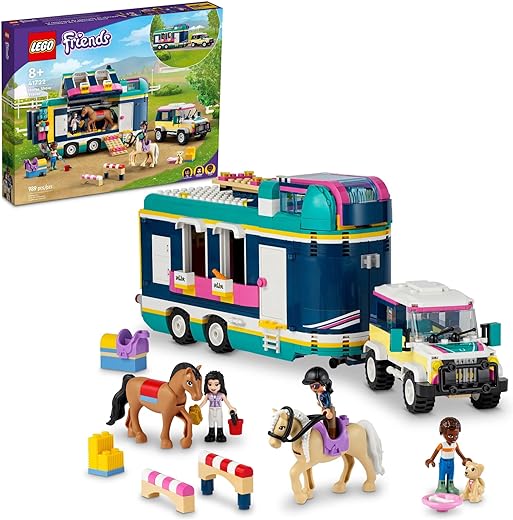 LEGO Friends Horse Show Trailer 41722, Horse Toy with 2 Horse Figures, SUV Car, and Riding Accessories, Toy Horse and Trailer Building Set for Kids Girls Boys Age 8+ Years Old