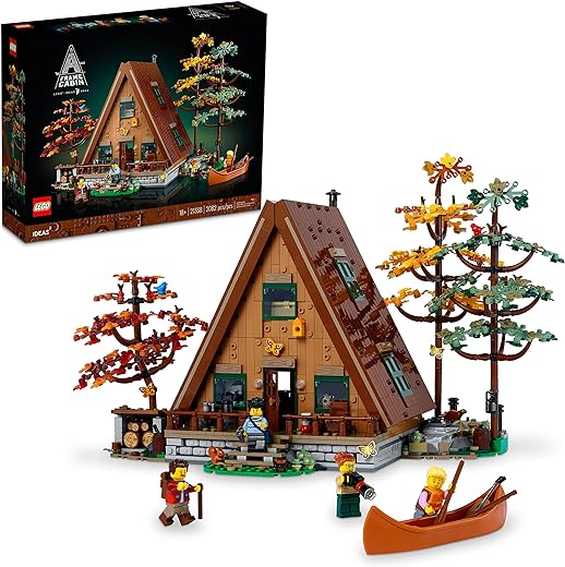LEGO Ideas A-Frame Cabin 21338 Collectible Display Set, Buildable Model Kit for Adults, Gift for Nature and Architecture Lovers, Includes 4 Customizable Minifigures and 11 Animal Figures