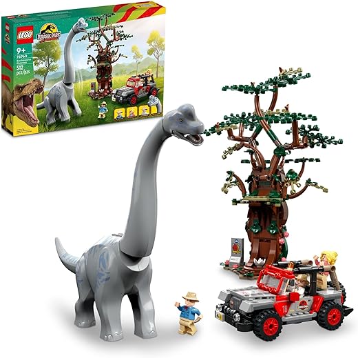 LEGO Jurassic World Brachiosaurus Discovery 76960 Jurassic Park 30th Anniversary Dinosaur Toy; Featuring a Large Dinosaur Figure and Brick Built Jeep Wrangler Car Toy; Fun Gift Idea for Kids Aged 9+