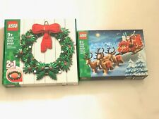 LEGO NEW 40426, 40499 Christmas Two Set Lot Santa Sleigh Reindeer, 2 In 1 Wreath