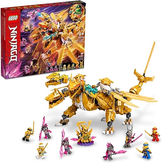 LEGO NINJAGO Lloyd’s Golden Ultra Dragon Toy for Kids, 71774 Large 4 Headed Action Figure with Blade Wings Plus 9 Minifigures