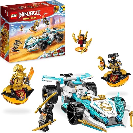 Lego NINJAGO Zane’s Dragon Power Spinjitzu Race Car 71791 Building Toy Set, Features a Ninja Car, 2 Hover Flyers, Dragon Toy, and 4 Minifigures, Gift for Kids Aged 7+