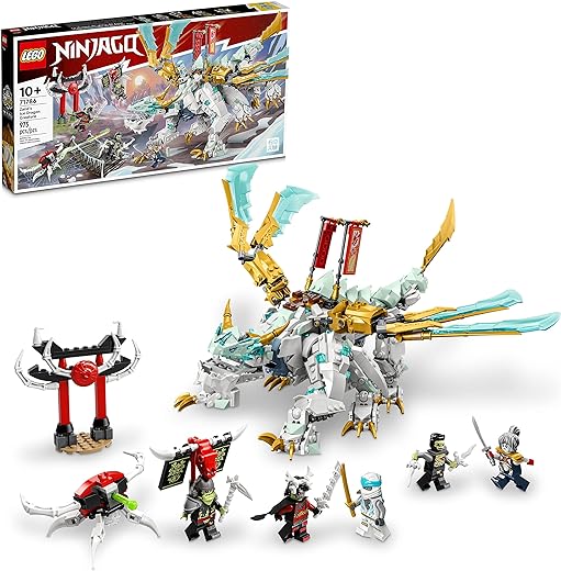 LEGO NINJAGO Zane’s Ice Dragon Creature 71786, 2in1 Dragon Toy to Action Figure Warrior, Model Building Kit, Construction Set for Kids with 5 Minifigures