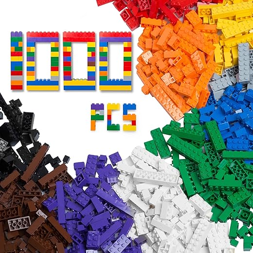 Barcaloo 1000 Piece Building Bricks Play Set, 10 Classic Colors Bulk Building Blocks, Generic Brick Building Parts, for Boys and Girls, Classic