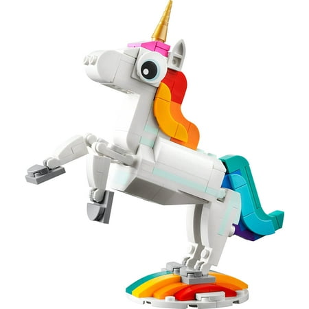 LEGO Creator 3 in 1 Magical Unicorn Toy to Seahorse to Peacock, Rainbow Animal Figures, Unicorn Gift for Girls and Boys, Buildable Toys, 31140