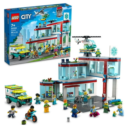 LEGO City Hospital Building Set 60330 with Toy Ambulance, Rescue Helicopter and 12 Mini Figures, Pretend Play Toy Hospital for Educational Fun, Connect to Other LEGO City Sets, for Kids Age 7+