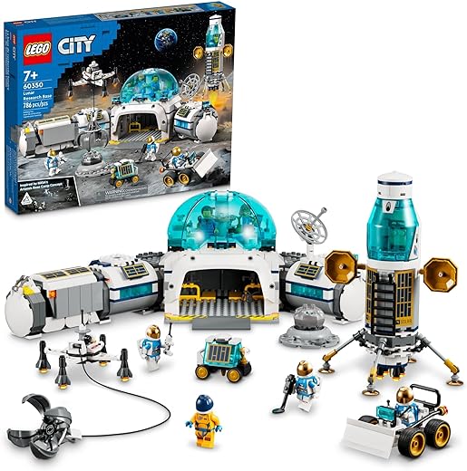 LEGO City Lunar Research Base Outer Space Toy for Kids who Love Space 60350, NASA Inspired Lunar Lander, Rover and Moon Buggy with 6 Astronaut Minifigures, Ages 7 plus