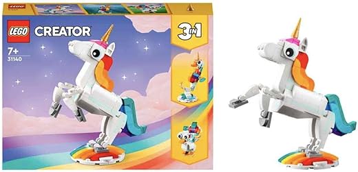Lego Creator 3 in 1 Magical Unicorn Toy, Transforms from Unicorn to Seahorse to Peacock, Rainbow Animal Figures, Unicorn Gift for Grandchildren, Girls and Boys, Buildable Toys, 31140