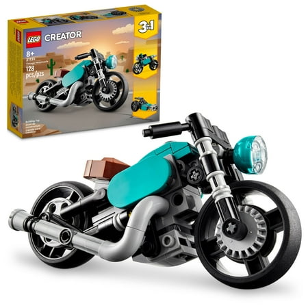LEGO Creator 3 in 1 Vintage Motorcycle Set, Transforms from Classic Motorcycle Toy to Street Bike to Dragster Car, Building Toys, Great Gift for Boys, Girls, and Kids 8 Years Old and Up, 31135