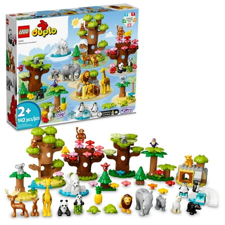 LEGO DUPLO Wild Animals of The World Toy 10975, with 22 Animal Figures, Sounds and World Map Playmat, Educational Animal Building Kit, Learning Toy, Gift for Toddlers, Girls, Boys 2-5 Year Old