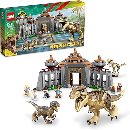 LEGO Jurassic Park Visitor Center: T. rex & Raptor Attack 76961 Buildable Dinosaur Toy; Gift for Teens and Kids Aged 12 and Up, Including a Dino Skeleton Figure, 6 Minifigures and More