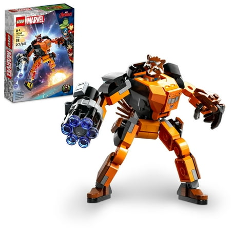 LEGO Marvel Rocket Mech Armor Set 76243, Guardians of the Galaxy Racoon Action Figure Super Heroes Toy, Avengers Gift Idea for Kids 6+