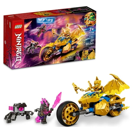 LEGO NINJAGO Jay's Golden Dragon Set, 71768 Toy Motorcycle with Dragon, Spider Figure and Jay Minifigure, Birthday Gift Idea For Kids 7 Plus