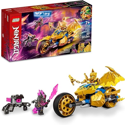 LEGO NINJAGO Jay's Golden Dragon Set, 71768 Toy Motorcycle with Dragon, Spider Figure and Jay Minifigure, Birthday Gift Idea for Kids 7 Plus