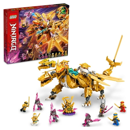 LEGO NINJAGO Lloyd’s Golden Ultra Dragon Toy for Kids, 71774 Large 4 Headed Action Figure with Blade Wings plus 9 Minifigures