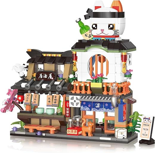 QLT Japanese Street View Izakaya Shop Mini Building Blocks, MOC Creative Model Set, 809 PCS Simulation Architecture Construction Toy (Not Compatible with Japanese Blocks)